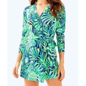 Lilly Pulitzer Karlie Romper Women's  Size S Navy‎ Teal Print Long Sleeve